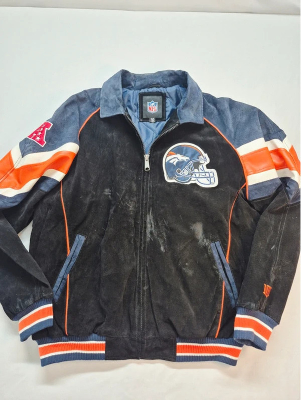 Vintage Denver Broncos full-zip Suede Leather Bomber Jacket